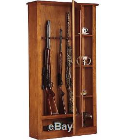 10 Gun Rifle Storage Cabinet Wood Locking Shotgun Safe 3 Curio Shelves