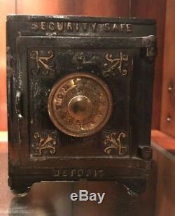 1887 Cast Iron Security Safe Deposit Floor Safe Combination Lock Toy Bank