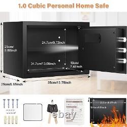 1.0 Cub Personal Safe for Home Use, Fireproof Combination Safe with Silent Mo
