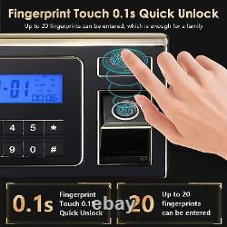 2.0Cub Fingerprint+Password+Key Safe Box Fireproof Security Lock Box Home Office