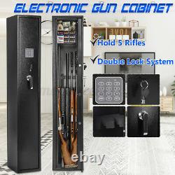 5 Gun Rifle Storage Safe Box Security Cabinet Steel Dual Lock Password Key Alarm