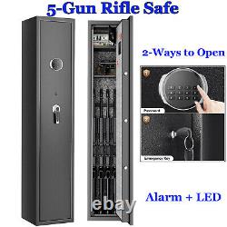 5 Gun Rifle Wall Storage Iron Safe Box Cabinet Double Security Lock Quick Access