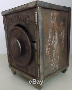 Antique NATIONAL SAFE Cast Iron Piggy / Coin Bank with DOUBLE Combination Lock
