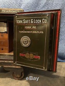 Antique York Safe & Lock Co. Hargreaves' Pharmacy Safe with Combo & Keys