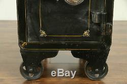 Iron Antique Safe, Chairside Table, Original Painting, Combination Lock #31919