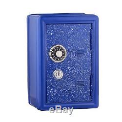 Kids Safe Bank, Made of Metal, with Key and Combination Lock, (Blue) Blue New