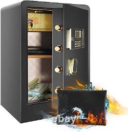 Large 3.8 Cub Safe Box Double Password/Key Lock LCD Lockbox Fireproof Cash Files
