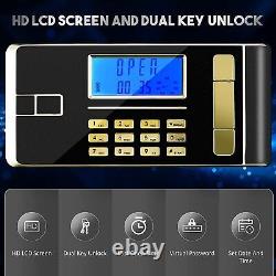 Large 4.0 Cub Safe Box Double Password/Key Lock LCD Lockbox Fireproof Cash Files