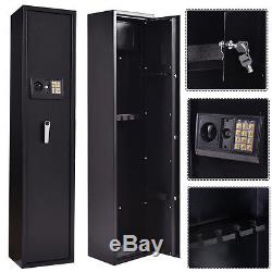 New 5 Rifle Electronic Lock Gun Storage Safe Cabinet Firearm Steel Lockbox Case