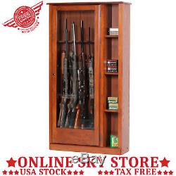 Rustic 10 Gun Display Cabinet Rifle Shotgun Wood Glass Storage Safe Firearm Ammo