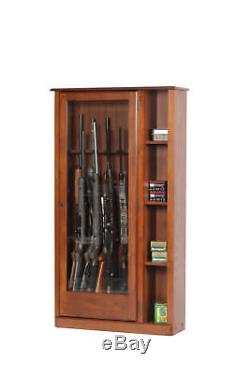 Rustic 10 Gun Display Cabinet Rifle Shotgun Wood Glass Storage Safe Firearm Ammo