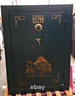 Stack-On Elite 69-Gun Safe, Combination Lock Safe, Green and Gold trim and Art