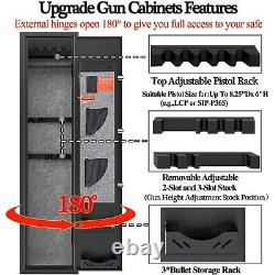 Tough Fingerprint Gun Safe for 3-5 Rifle, 180° Open, Inner Lining, Pistol&Ammo Rack